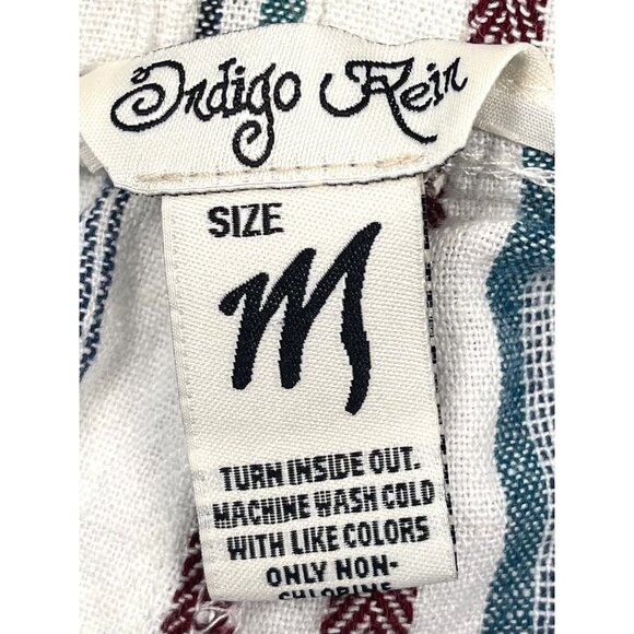 INDIGO REIN Womens MEDIUM Teal/Maroon Stripe Linen Blend 2.5" Paperbag SHORTS - Picture 6 of 7